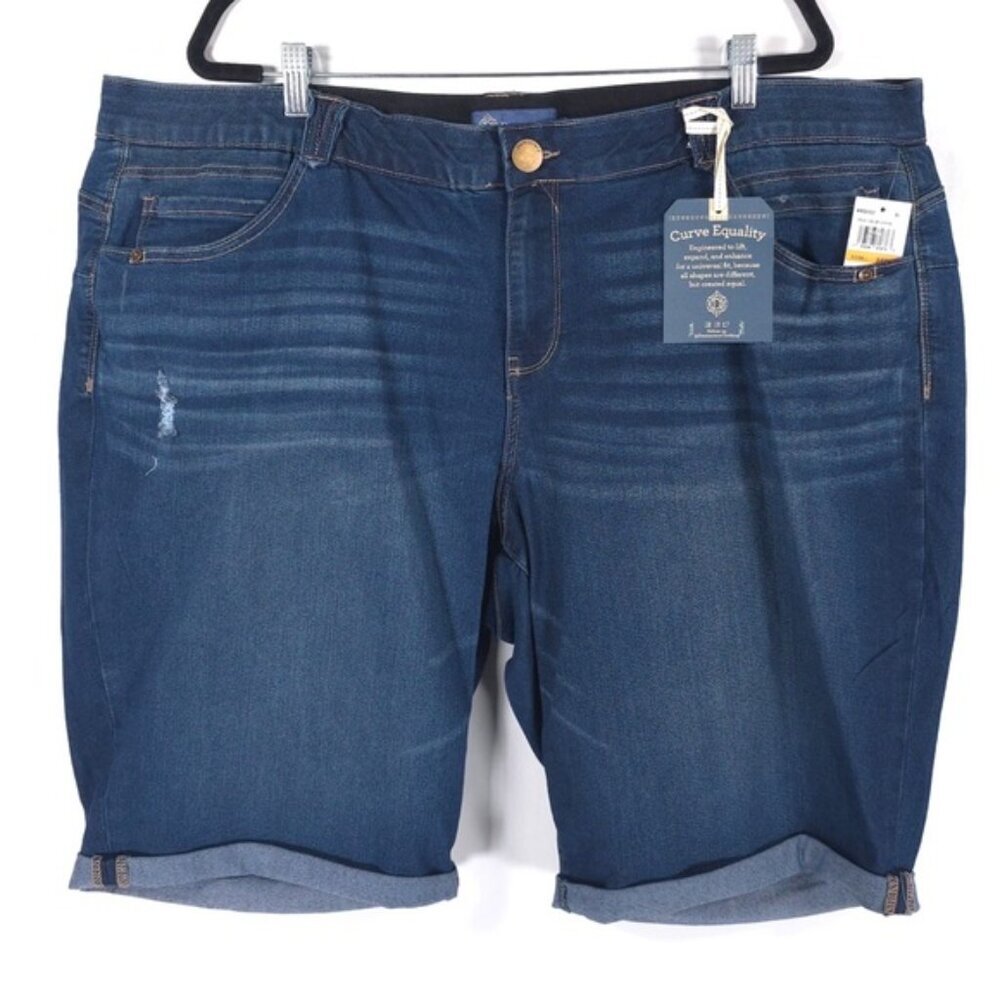 NWT DEMOCRACY Ab Solution CORE ESSENTIAL Denim Jean Shorts Mold & Hold Size 24W